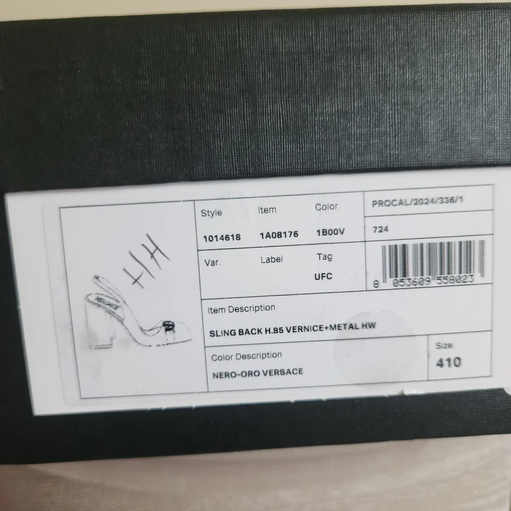 NIB Versace Glossy Black Heels with Gold Medallion